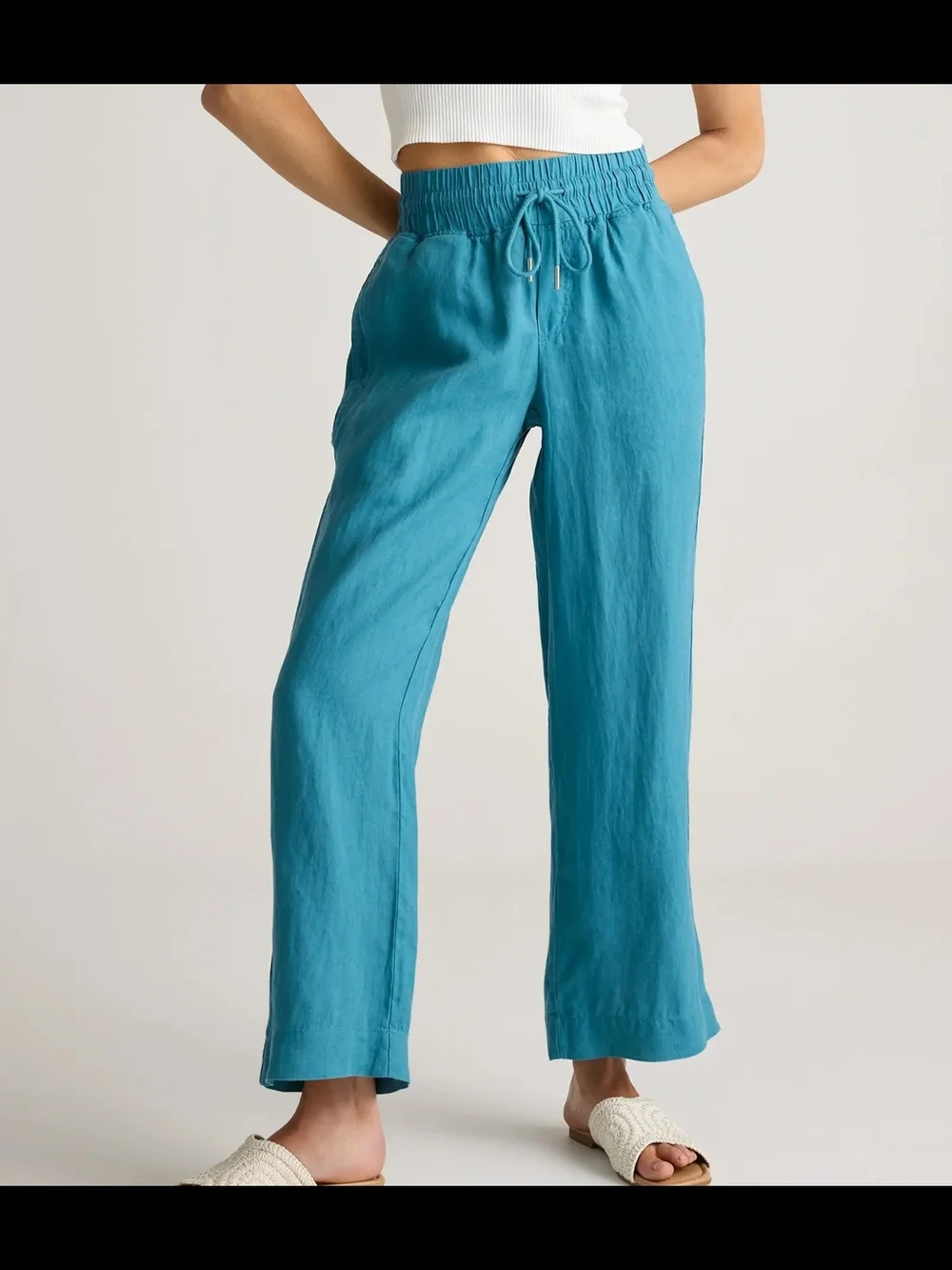 Quince 100% European Linen Wide Leg Pants 27x30 Blue XS With Pockets